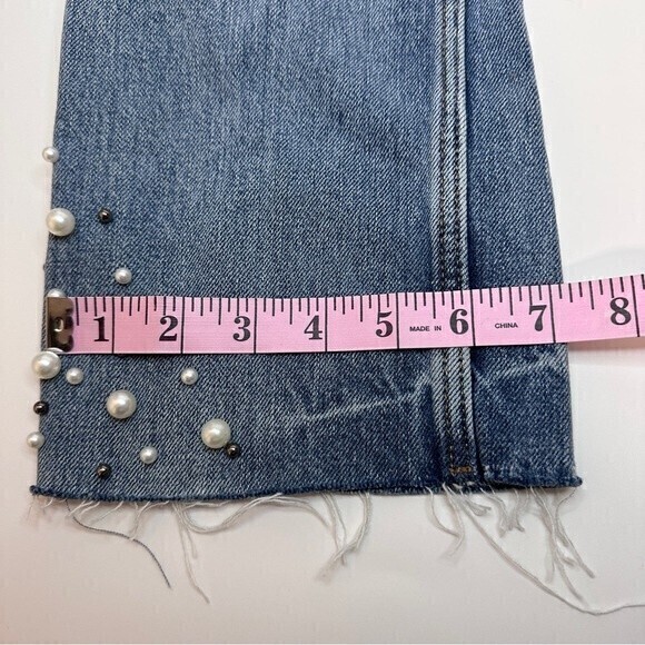 Zara Basic Z1975 Distressed Jeans with Pearls details, Size 00, Blue - Picture 5 of 8
